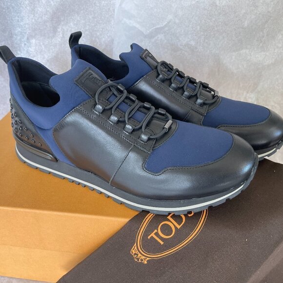 Tods Italy Scuba Matt XH Running Shoes HQ9 Blue with Black leather 7.5